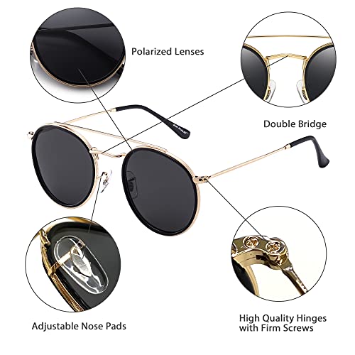 JIM HALO Small Polarized Round Sunglasses for Women Vintage Double Bridge Frame2