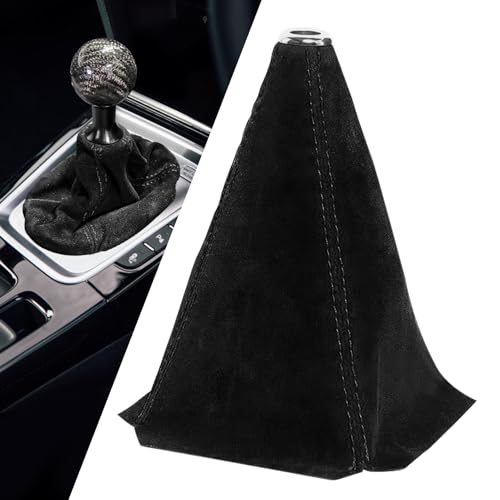 Car Gear Shift Boot Cover,Suede Leather Shift Knob Boot Dust Cover Replacement for Manual and Automatic Vehicles, Universal Gear Shifter Boot Sleeve for Car Interior Accessories, Black/Black