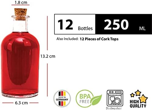 casavetro 250ml Glass Bottles with Cork Lids 12 Pcs Reusable Airtight Glass Bottle for Home Made Sloe Gin Liqueur Schnapps Wine Cider Soda Vodka Vinegar Oil Bottles - New-Bost (12 x 250 ml)