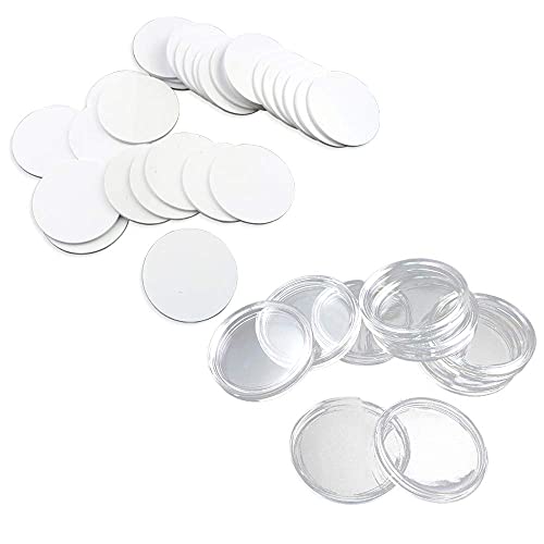 100 Pcs NTAG 215 NFC Round Card Tag 25 mm PVC, NFC Rewritable Compatible with TagMo and Amiibo and NFC Mobile Devices, 504 Byte Memory, White NFC Card with Protective Case (one case for one Card)