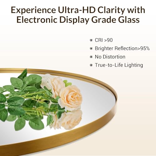 Image of ANDY STAR Round Gold Mirror 30 inch, Brass Mirror with Brushed Gold Frame, Wall Mounted Stainless Steel Metal Frame Round Mirror for Bathroom, Living Room, Bedroom
