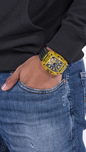 Guess Men's 44mm Watch - Black Strap Black Dial Yellow Case Guess Men's 44mm Watch - Black Strap Black Dial Yellow Case - Image 2
