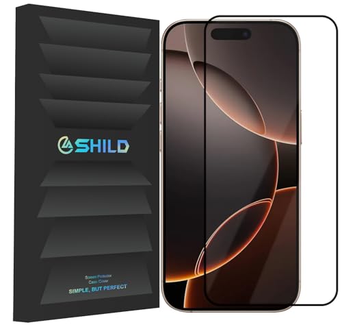 Image of SHILD Military-Grade Gorilla Tempered Glass Compatible for iPhone 16 Pro (6.3 Inches) - Edge to Edge Full Coverage, 9H Hardness, Black, Easy Installation Kit - 1 Pack