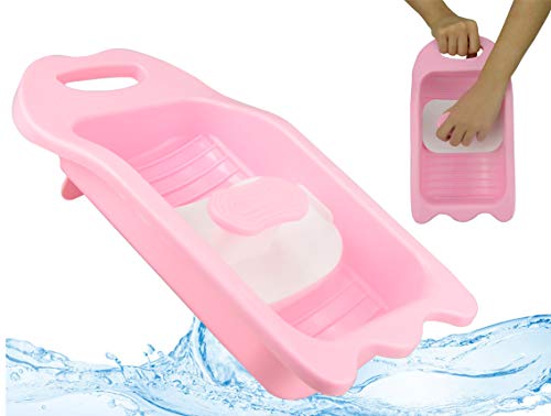 Washboard for Laundry Mini Hand Washing Machine Underwear Washboard Instrument Washboard for Washing Clothes Kid Washing Board Mask Laundry Board Manual Washing Machine Wash Basin Non Electric (Pink)