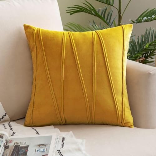 Image of Khooti Velvet Striped Cushion Cover Pack of 1-22 x 22 Inches / 55.88 x 55.88 Cm | Gold | Soft Pillow Covers Cushion Case for Sofa Bedroom Livingroom Chair Car, Cushion Cover with Zig Zag Pattern