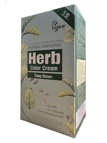 Herb Color Cream Deep Brown – PPD Free, Ammonia Free & Hydrogen Peroxide Free Hair Color, Vegan Hair Dye for Grey Coverage with Botanical Extracts, Korean...
