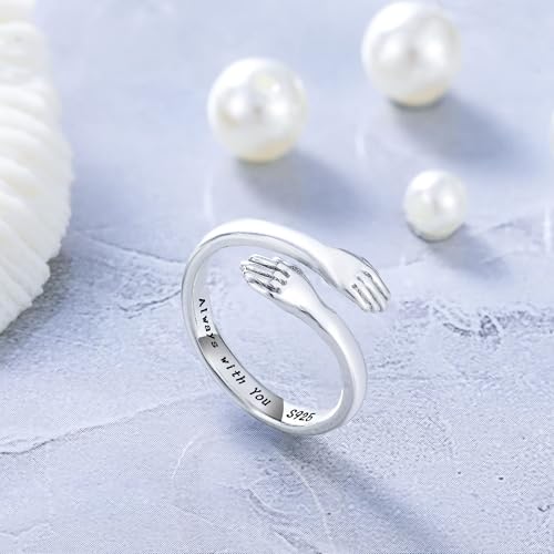 LOVECOM S925 Sterling Silver Hug Rings for Women Adjustable Hugging Hands Open Ring for Men Promise Rings Jewelry Birthday Mothers Day Gifts for Dad Mom Wife Daughters Grandma Best Friend4