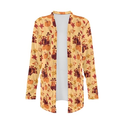 Image of Fall Maple Leaf Cardigan Sweaters for Women Long Sleeve Cardigan Soft Drape Open Front Dusters V-Neck Jackets Dressy