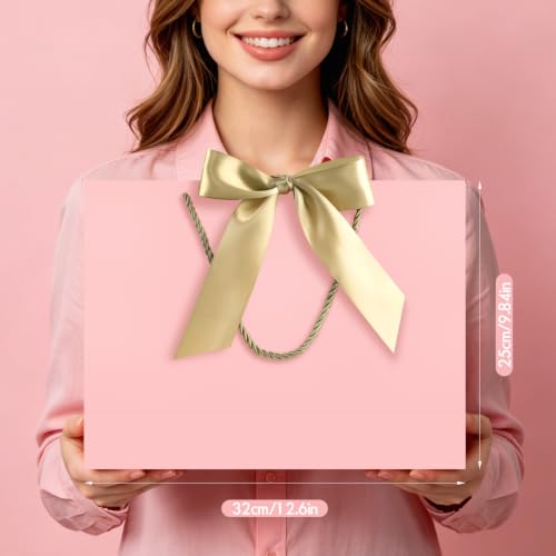 Image of JMANNI Gift Bags with Handles, 13 inch Medium Gift Bag for Presents, 4 Pcs Bags with 8 Tissue Paper and 4 Cards for Graduation Baby Shower Wedding Fathers Day Mother's Day Birthday Party(pink)