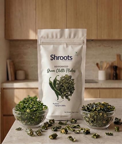 Image of SHROOTS Dehydrated Green Chilli | 100% Natural Dried Green Chilies | Perfect for Cooking, Seasoning and Spice Mixes | 35g Each, (Pack Of 1)