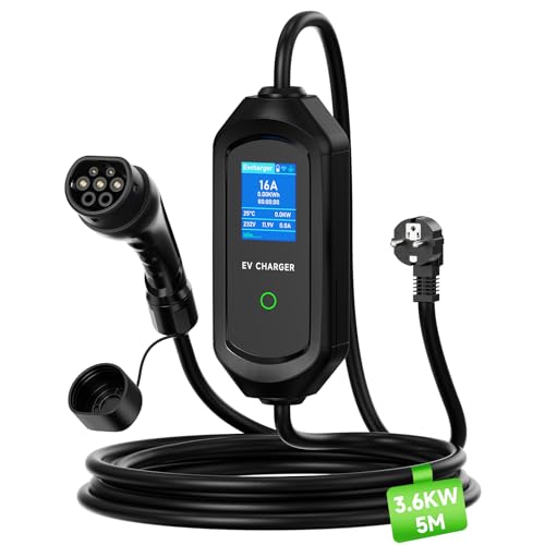 AFYEEV Typ 2 Ladekabel Schuko 3,6kW 5m, 6-16A 1-Phasig Ladekabel Typ 2, Tragbares EV Ladegerät mit Digitalanzeige, EV Charger Zeitfunktion & IP65, für PHEV & EV IEC 62196-2