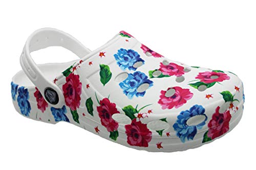 Damen Eva Clogs | Hausschuhe Gartenclogs | Beruf Pantoletten | Freizeit Sauna Badeschuhe | Fersen Komfort Riemen | Slipper Sandalen Schuhe 546504 Gr.36-41 (37 EU, Mehrfarbig) Cover