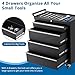 FinerFurnis 4-Drawer Rolling Tool Chest – Mobile Storage Cabinet with Lock, Sliding Drawers, Side Handle & Protective Liner – Heavy Duty Garage & Workshop Toolbox – Color: Black