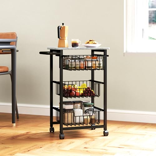 Miniatura 6 de Homcom Carrito De Cocina Carrito Verdulero Para Cocina Con 3 Cestas Deslizables Y Marco De Acero Carrito Auxiliar Con Ruedas Para Comedor 49,5x31x69 Cm Gris Claro