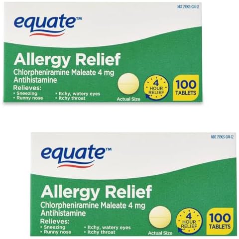 Equate Allergy Relief Medicine, Chlorpheniramine Maleate 4 mg Antihistamine,Tablets 2-Pack 200 Count Cover