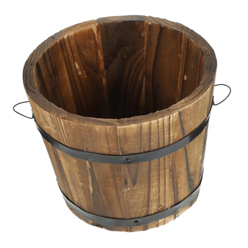 PAMINGONO Rustikaler Holzblumentopf mit Griffen Gartentopf für Sukkulenten und Garten Vintage Pflanzgefäß Holzfass Vielseitig für Balkon Terrasse und Innenhof