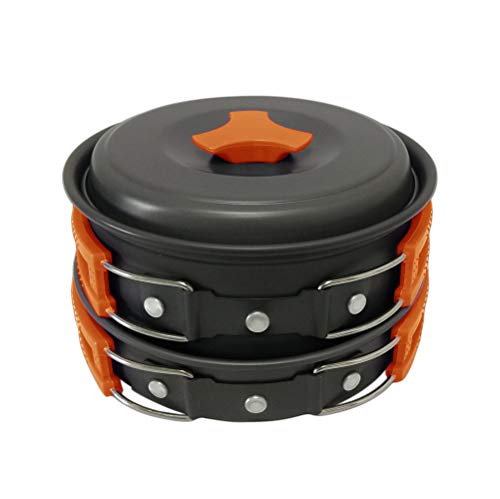 Gold Armour 10 Pieces Camping Cookware Mess Kit Backpacking Gear & Hiking Outdoors Bug Out Bag Cooking Equipment Cookset - Lightweight, Compact, Durable Pot Pan Bowls (Orange) #TOP2