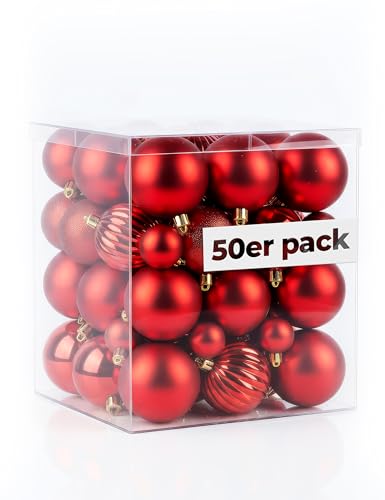 4smile Weihnachtskugeln 50er Rot mit 4 Designs glänzend matt...