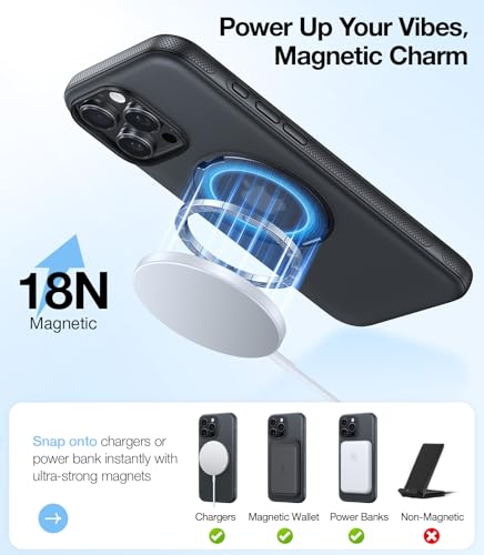 Image of TORRAS 360 Magnetic Stand for iPhone 15 Pro Max Case, [Fit for MagSafe] [Military-Grade Protection] Translucent Slim Case for iPhone 15 Pro Max, Obsidian Black, Ostand O3 Fitness Series