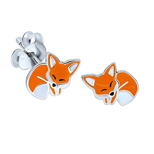 Pendientes de acero inoxidable, diseño de zorro dormido, plata de ley Cover