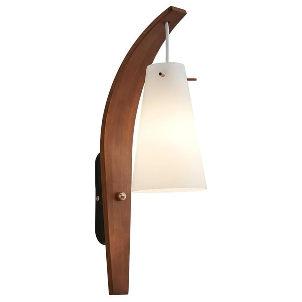 FEITENGDA Modern Minimalist Ash Wood Wall Sconce Mid Century Conical Frosted Glass Shade Wall Lamp Interior Bedside Decorative Lighting Wall Light for Bedroom Living Room Hallway
