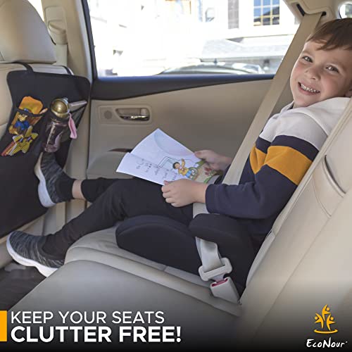 Econour Car Back Seat Protector For Kids -2 Pack | Universal Fit Kickmats With 4 Mesh Pocket Organizer| Adjustable Straps|Heavyweight Polyester|Waterproof|Protection From Dirt, Mud, Scratches & Stain #TOP4