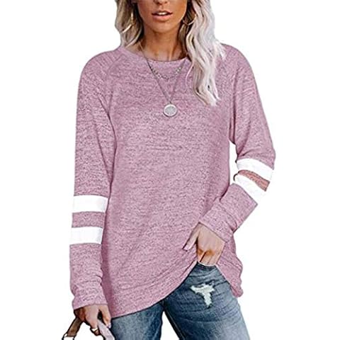 Famulily Long Tops for Women UK Size 14 Striped Long Sleeve T Shirt Women Light Pink XL Cover
