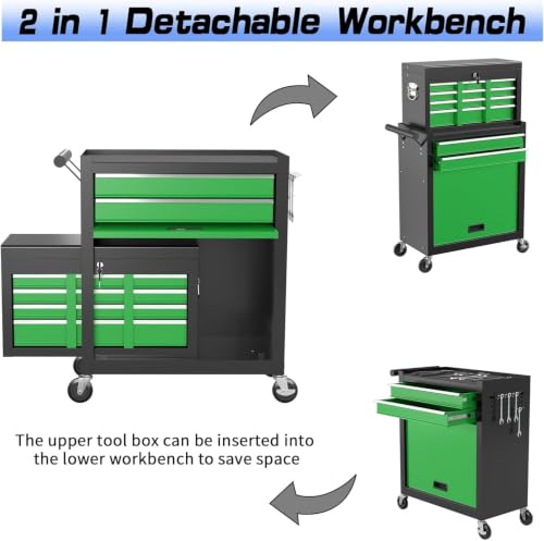 Image of 8-Drawer Rolling Tool Chest Tool Box,Removable Tool Storage Cabinet with 4 Wheels and Drawers,2 in 1 Portable Toolbox Organizer, Tool Chest with Lockable Drawer Gifts for Men (Black&Green)