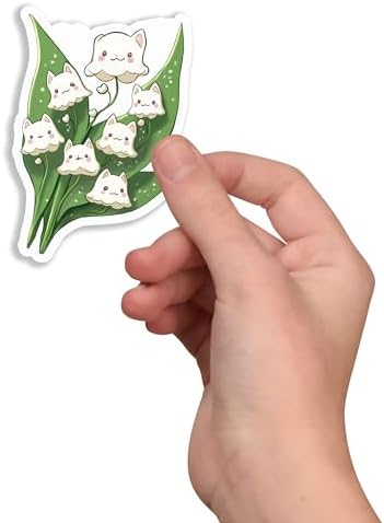 (3Pcs) Cat Flower Stickers - Cute Cat Kawaii Sticker - Lily of The Valley Sticker - Cats Lover Gift - Cats Mom - Book Laptop Water Bottles Waterproof Decal image 4