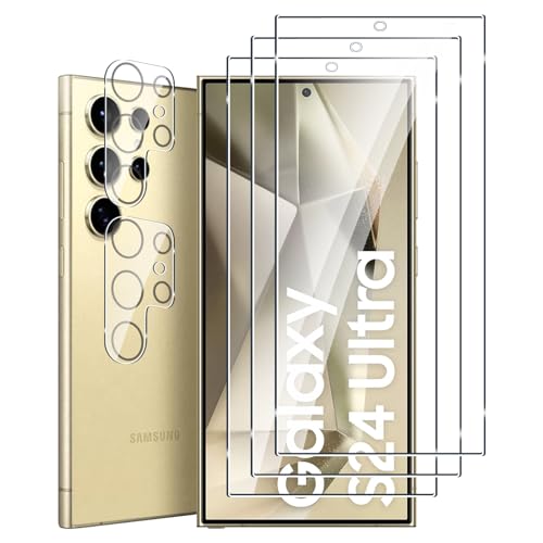 Fyqzio [3+2 Pack] Tempered Glass Screen Protector compatible with Samsung Galaxy S24 Ultra and Camera No Bubbles 9H Hardness Anti-Scratch HD Screen Protector for Samsung Galaxy S24 Ultra