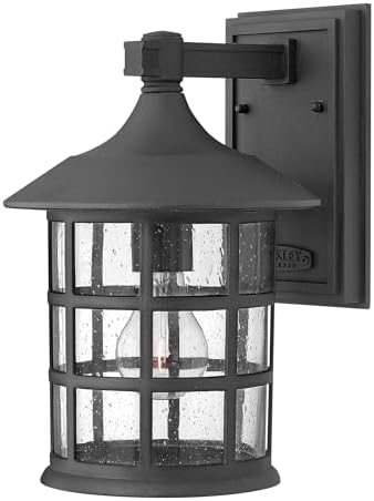 Hinkley Freeport Small Outdoor Wall Mount Lantern, New England Design, Cast Aluminum, Clear Seedy Glass, Black