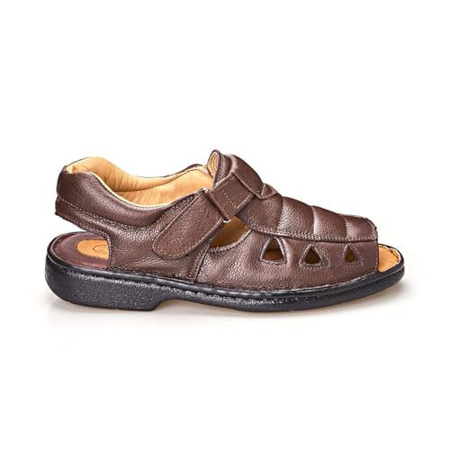 Sandalia Masculina Anti Stress de Couro Palmilha Conforto Aberta Marrom (Marrom, BR, Adulto, Numéric
