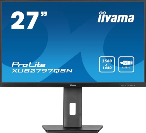 Image of iiyama XUB2797QSN-B2 27 inch IPS USB-C Dock Display 65W Charging, 1ms, 2560x1440, RJ45/HDMI/DP, 1 x DP-OUT(MST), 4 x USB Hub, Height Adjustable Stand, TUV-GS, 5 Yr Warranty