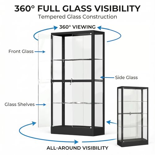 Qxdt 65" H Glass Display Case with Lights,4-Tier Tempered Glass Curio Display Cabinet with 3 Adjustable Shelves,Metal & Glass Case for Display with Lock,Lighted Display Cases for Collectibles,Black - Image 4