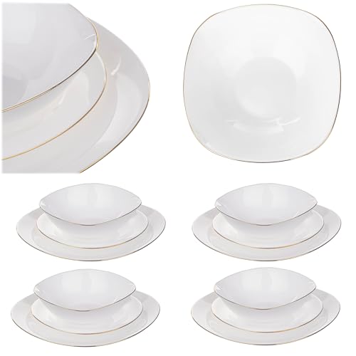KADAX Vajilla para 4 personas, 12 piezas, con platos hondos, platos de postre y platos llanos, vajilla, juego de platos, color blanco y dorado KADAX Vajilla para 4 personas, 12 piezas, con platos hondos, platos de postre y platos llanos, vajilla, juego de platos, color blanco y dorado