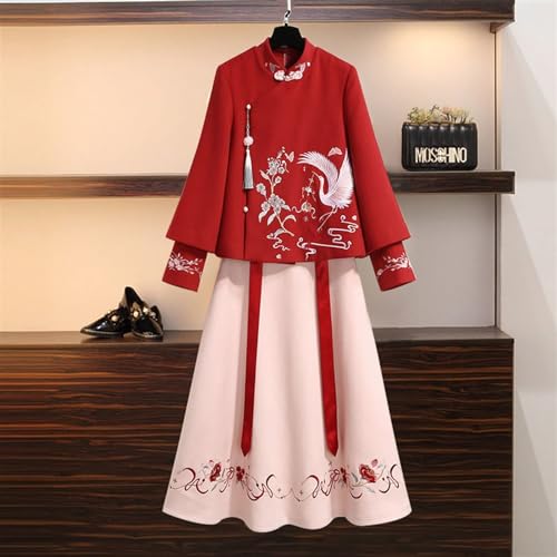 SMDSAZ Chinese Style Embroidered Thin Blouse, Women's Coat, Woolen Cloth,Hanfu Skirt (Color : Auburn, Size : L 50kg-60kg)4