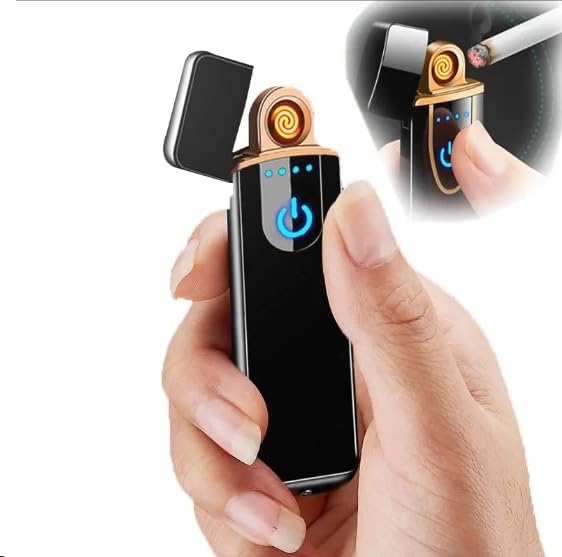 STORIA Electric USB Del-08 Touch Lighter for Smoking Rechargeable Windproof Slim Coil Lighter with Smart Fingerprint Sensor Double Side Ignition Lighter Cigarette Stylish (Black)-image-11
