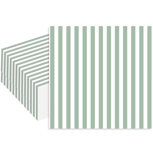 Stxy's Sage Green Napkins 60ct (Smudge Free & Food Grade Ink) Sage Green Paper Cocktail Napkins Striped Disposable for Bridal Shower, Wedding, Baby Shower, Golf Party by Stxy's - Used condition - US$11.23