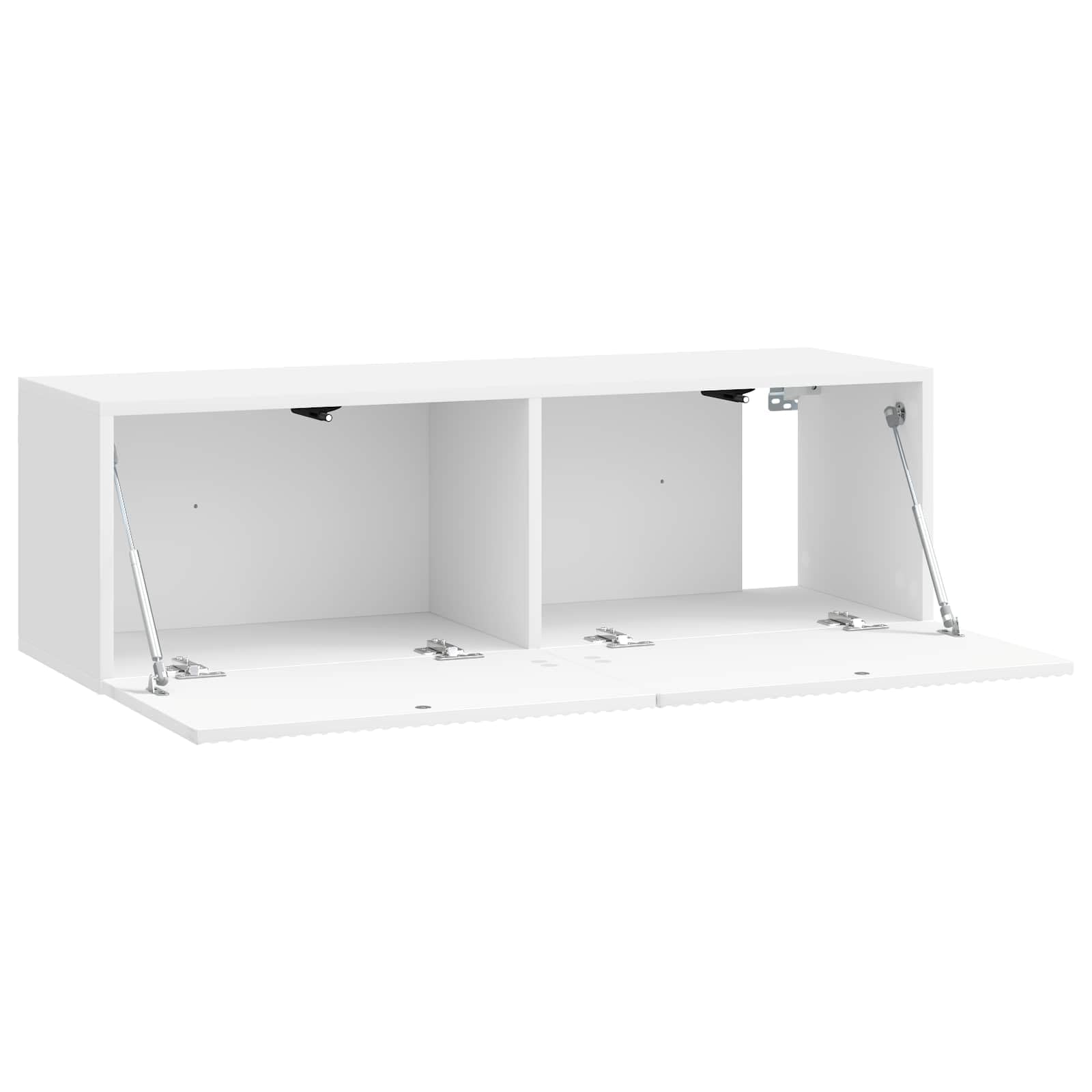 Mueble de TV colgante blanco de madera de ingeniería de alto brillo, mueble de TV moderno montado en la pared con puertas batientes, gran espacio de almacenamiento