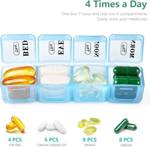 Image of Accuprints Pill Box Medicine Organizer |Size 18 x 11.5 cm| Weekly 7 Days 4 Times Storage 28 Compartments Case Moisture-Proof Portable Week Holder Container Daily use Planner Ideal for Travel Easy Home & Gifts