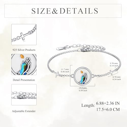 Image of AOBOCO Mustard Seed Bracelet 925 Sterling Silver Cross Bracelets Christian Faith Jewelry Gift for Women