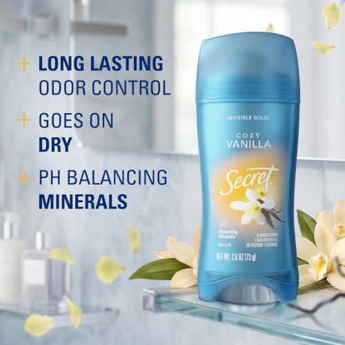 Secret Fresh Antiperspirant Deodorant for Women, 72hr Breathable Sweat & Odor Protection, Instant Freshness & Gentle, PH Balancing Minerals, Invisible Solid, Cozy Vanilla Scent, 2.6 oz (Pack of 3) - image 2