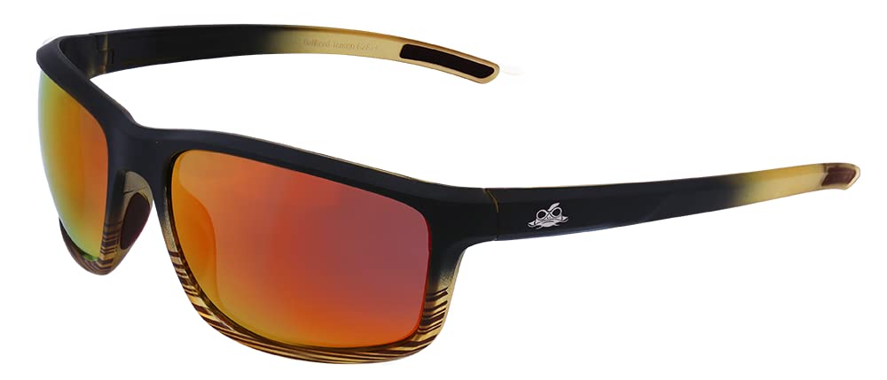 Bullhead Safety Pompano Gafas de seguridad polarizadas con tecnología de niebla de rendimiento, ANSI Z87+, luz azul con luz UV y protección antiarañazos, lentes de espejo rojo con marco de tortuga