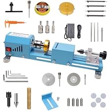 Mini Lathe Wood Lathe Machine Multi-Purpose Type Lathe with Wood Lathe Milling Accessories, for Wood Polishing, Grinding, Cutting and Milling ,2.76 in x 6.3 in, 24VDC 96W,7 Speeds