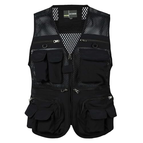 Men's Mesh Outdoor Work Safari Fishing Travel Photo Cargo Vest Multi Pockets Breathable Waistcoat Jacket