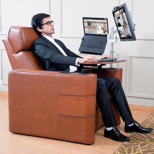 Image of Recliners India Work from Home Recliner - Wireless Charging - Adjustable Reclining - Adjustable Neck Support - Tiltable Double Swivel Table - Backlit Cup Holder - Laptop Tray - Zuum Executive