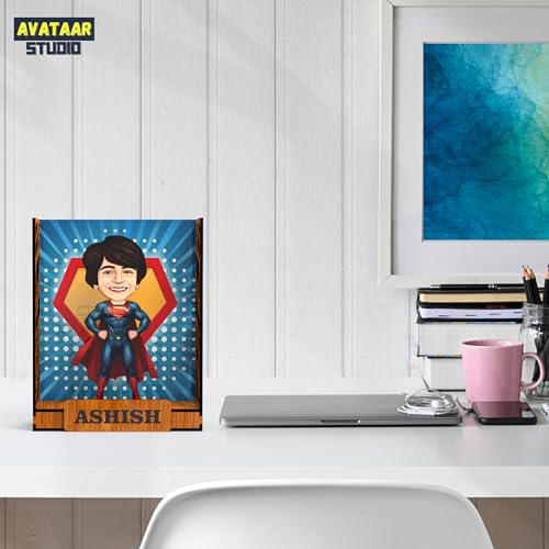 Image of Personalized Gift for Kids, Friends Character Caricature Photo Frame Unique Design Customized Gift for Children, Return Gift Idea (SUPERMAN, BOX)