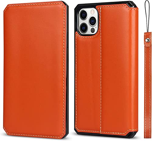 Étui pour iPhone 11 Pro magnétique avec fentes cartes, housse antichoc orange