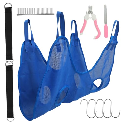 COLLBATH 1 セット ペットグルーミングハンモック 家庭用グルーミングハンモック 家庭用ペット爪切り 便利なグルーミングコーム プロのグルーミングコーム ポリエステルメッシュ Blue