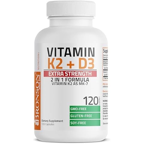 Bronson Vitamin K2 (MK7) with D3 Extra Strength Supplement, 120 Capsules Cover